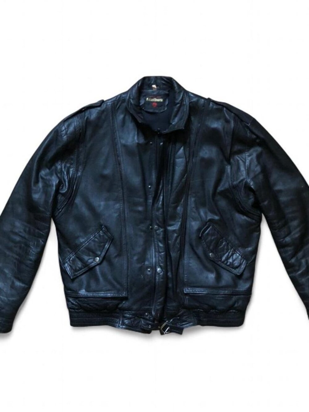 Vintage 90s Leatherera Men’s XL Black Leather Grunge Bomber Jacket Aviator Biker